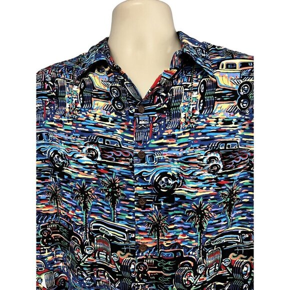 Art Of Eddy Reyn Spooner Classic Hot Rod Roadster Hawaiian Button Shirt Medium - Picture 4 of 8